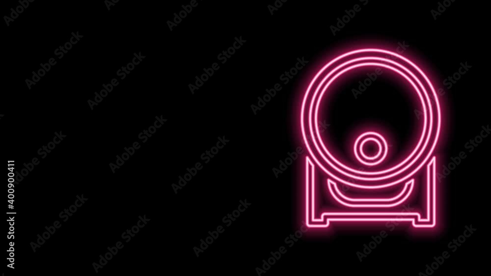Glowing neon line Wooden barrel on rack with stopcock icon isolated on black background. 4K Video motion graphic animation Glowing neon line Wooden barrel on rack with stopcock icon isolated on black background. 4K Video motion graphic animation