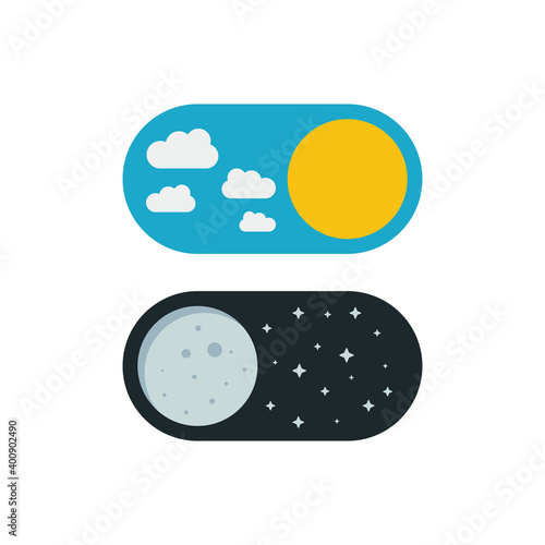 Vector illustration of day and night. Day night concept, sun and moon, day night icon. User Interface element - On Off switcher