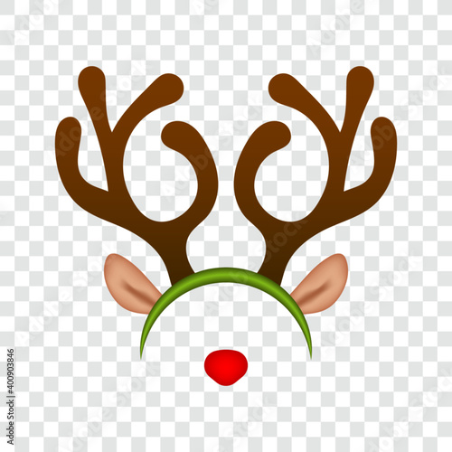 Christmas headband, mask with reindeer horns and ears, vector illustration.