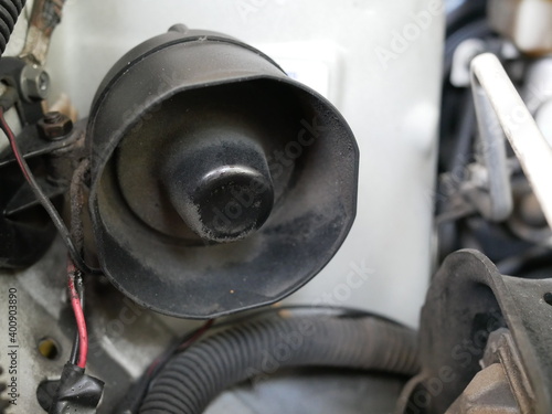 electric horn car in car engine room. photo