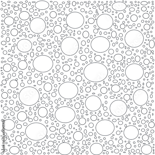 chaotic high density white balls with black outline geometric seamless pattern, coloring book page