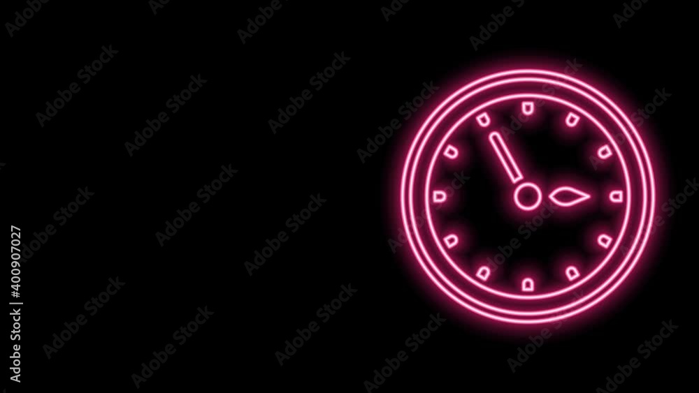 Glowing neon line Sauna clock icon isolated on black background. Sauna timer. 4K Video motion graphic animation Glowing neon line Sauna clock icon isolated on black background. Sauna timer. 4K Video motion graphic animation
