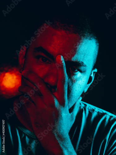 my portrait with blue light and red photo