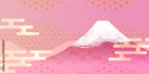 富士山　春　和紙　背景