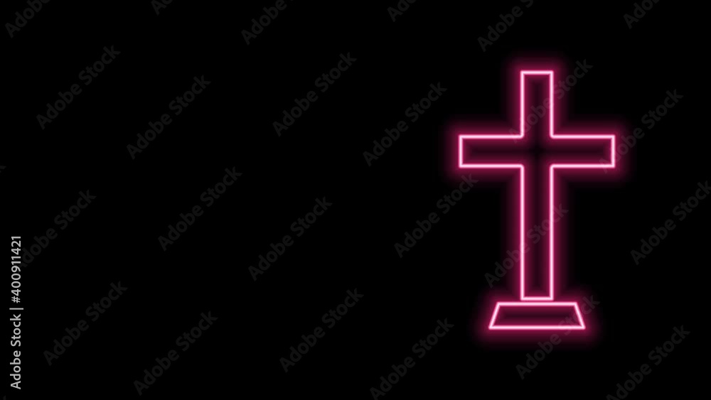 Glowing neon line Christian cross icon isolated on black background. Church cross. 4K Video motion graphic animation Glowing neon line Christian cross icon isolated on black background. Church cross. 4K Video motion graphic animation