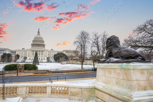 Winter Washington DC: US Capitol at winter sunset