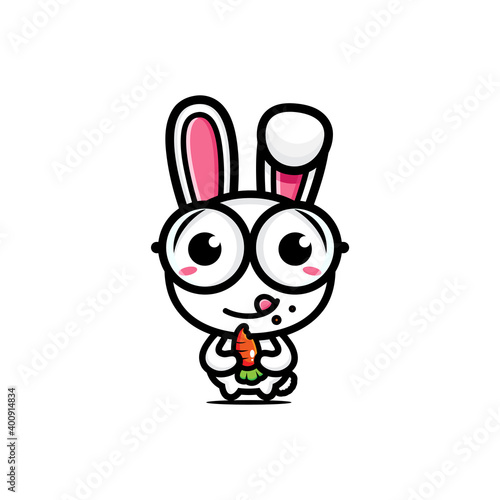 vector design of cute rabbit character eating carrots