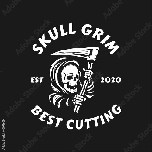 skull of grim reaper with the sickle logo. vector illustration