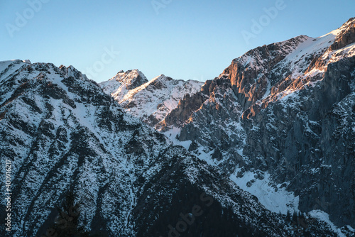 Sunset in rocky mountains of Austrian Alps in Mieming, Tyrol, Austria