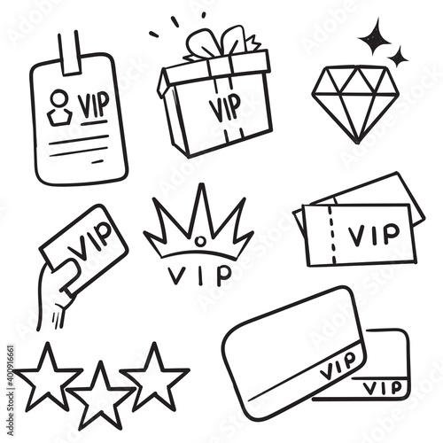 hand drawn Simple Set of VIP Related Vector Line Icons in doodle style vector isolated