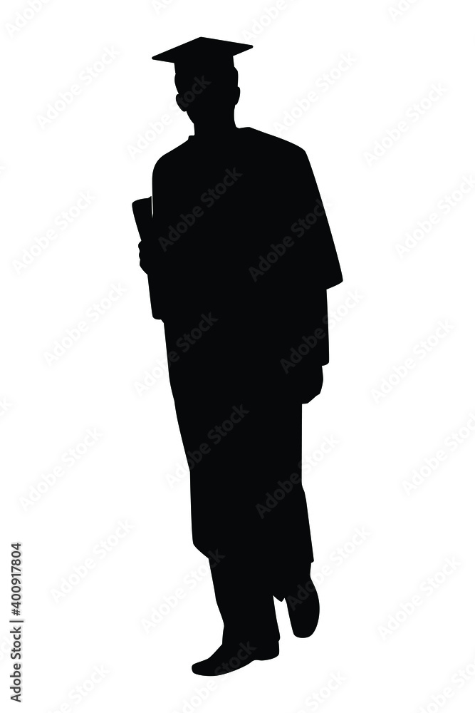Graduated man silhouette vector on white, education Stock Vector ...