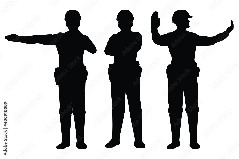 Set of Thailand traffic policeman silhouette vector on white