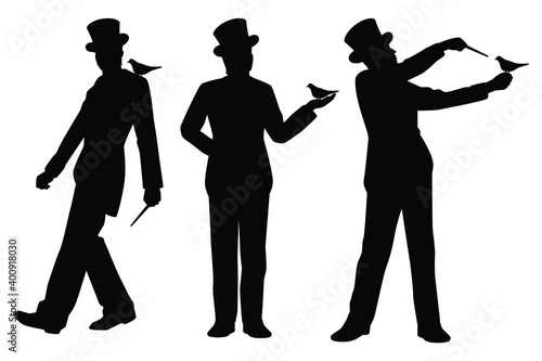 Set of magicians silhouette vector on white