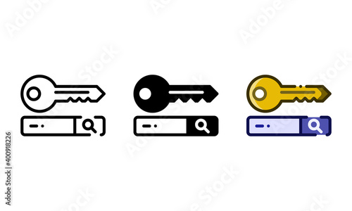 Search keyword icon. With outline, glyph, and filled outline styles
