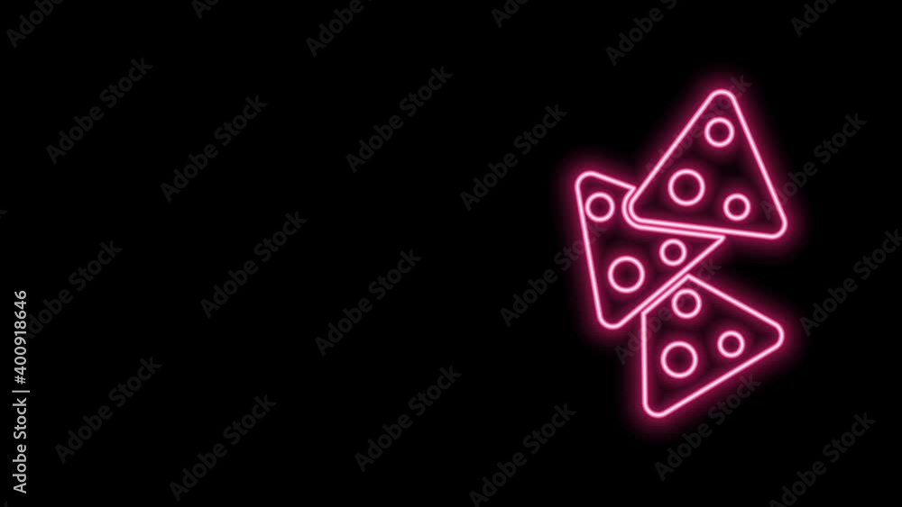 Glowing neon line Nachos icon isolated on black background. Tortilla chips or nachos tortillas. Traditional mexican fast food. 4K Video motion graphic animation Glowing neon line Nachos icon isolated on black background. Tortilla chips or nachos tortillas. Traditional mexican fast food. 4K Video motion graphic animation