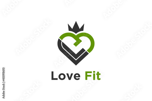 Love hearth logo shape, crown icon, health care symbol, simple minimalist design identity. 