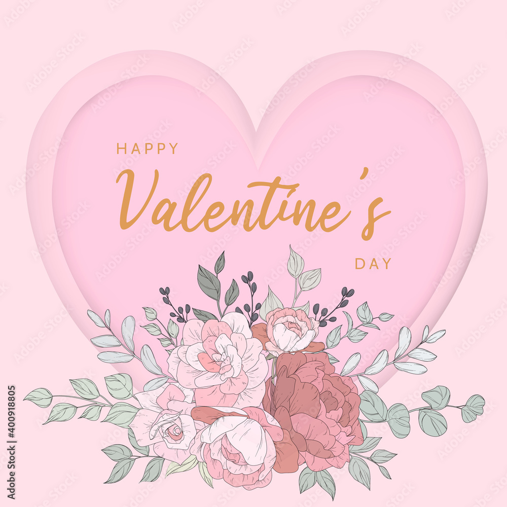 Valentine's day invitation card with beautiful floral