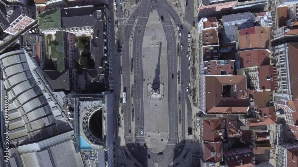 Restauradores square plaza Lisbon Portugal aerial shot 4k Restauradores square plaza Lisbon Portugal aerial shot 4k