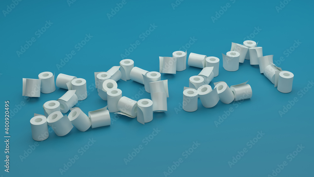 2021 written with toilet papers.3D image 2021 written with toilet papers.3D image