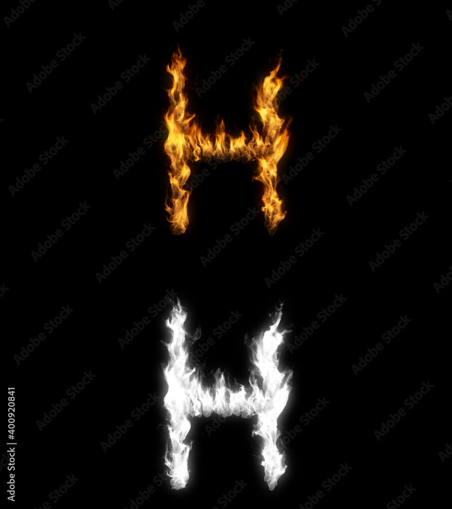 3D illustration of the letter h on fire with alpha layer 3D illustration of the letter h on fire with alpha layer