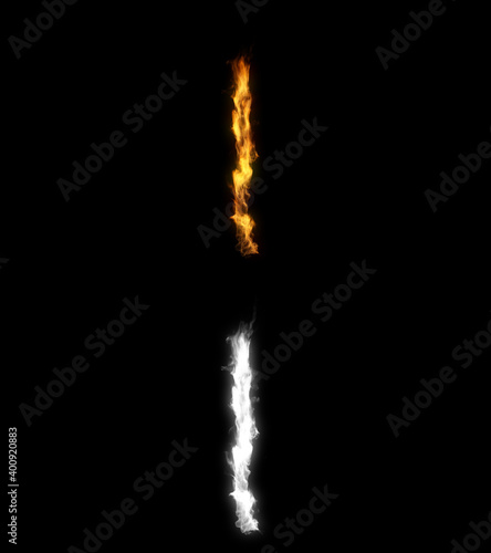 3D illustration of the letter i on fire with alpha layer