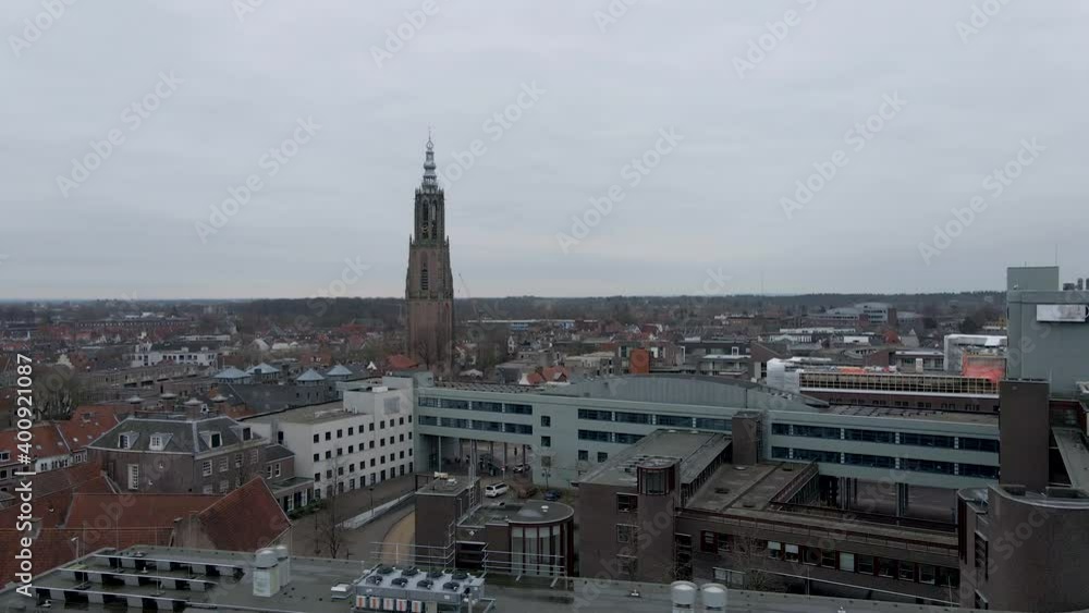 Jib up behind city hall, revealing beautiful skyline of Amersfoort city, the Netherlands Jib up behind city hall, revealing beautiful skyline of Amersfoort city, the Netherlands