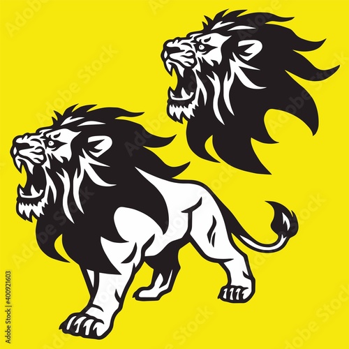 Fototapeta Naklejka Na Ścianę i Meble -  Lion Roaring Head Stand Stance Esport Mascot Vector Logo Pack Set Collection