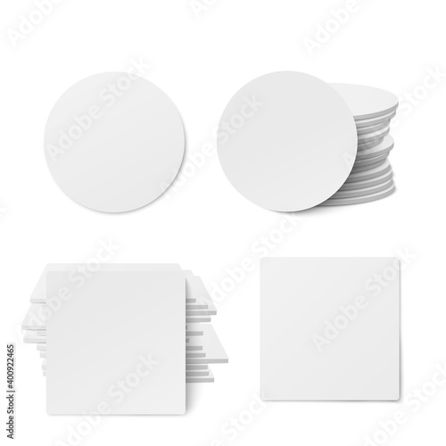 Round and square table coasters isolated on white background, vector illustration