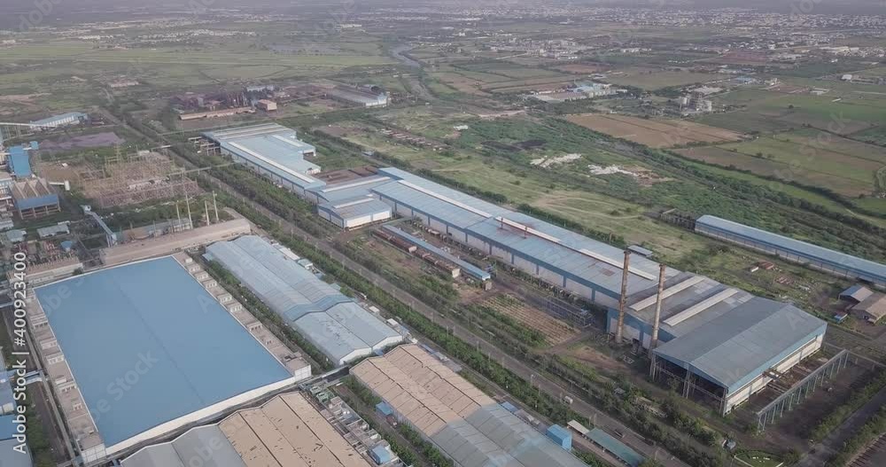 Aerial View Of Industrial Zone During Daytime - aerial drone shot Aerial View Of Industrial Zone During Daytime - aerial drone shot