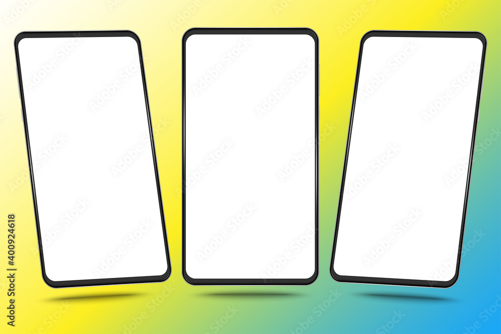 Smartphone mockup set with blank screen, Realistic mobile phone template Smartphone mockup set with blank screen, Realistic mobile phone template