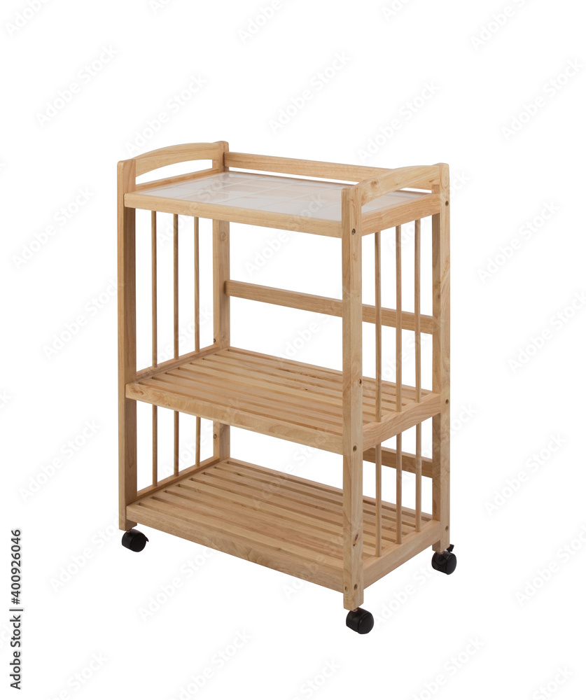 Wooden racks with wheels isolated on white
