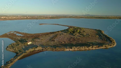 Aerial shot of Esclavon Island and the surrounding ponds with their varied fauna. In Maguelone, a village in the southeast of France. photo