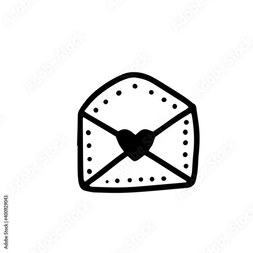 A letter in an envelope with hearts. Vector illustration in doodle style. Design for Valentine's Day, Wedding