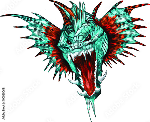 sea serpent green orange vector illustration