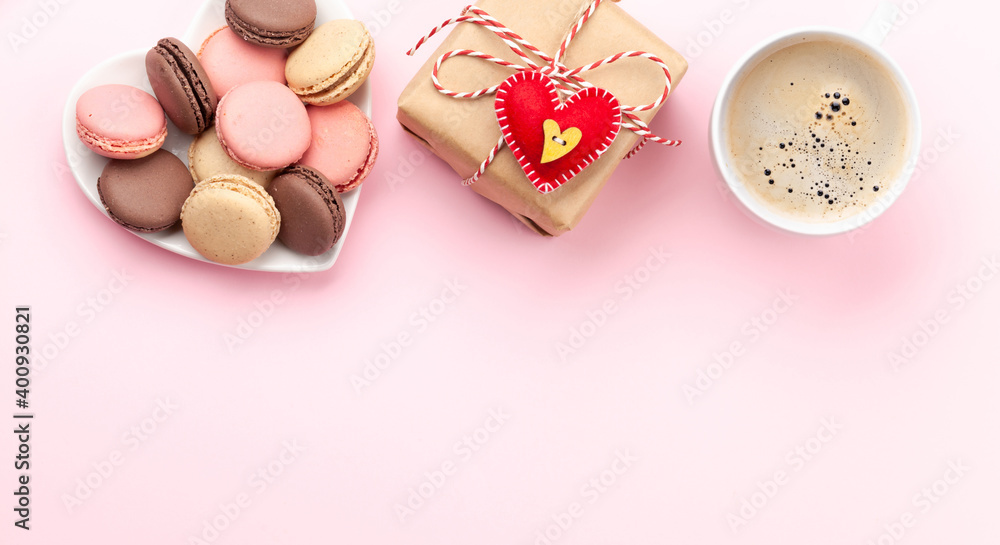 Valentines day with macaroons and gift box Valentines day with macaroons and gift box