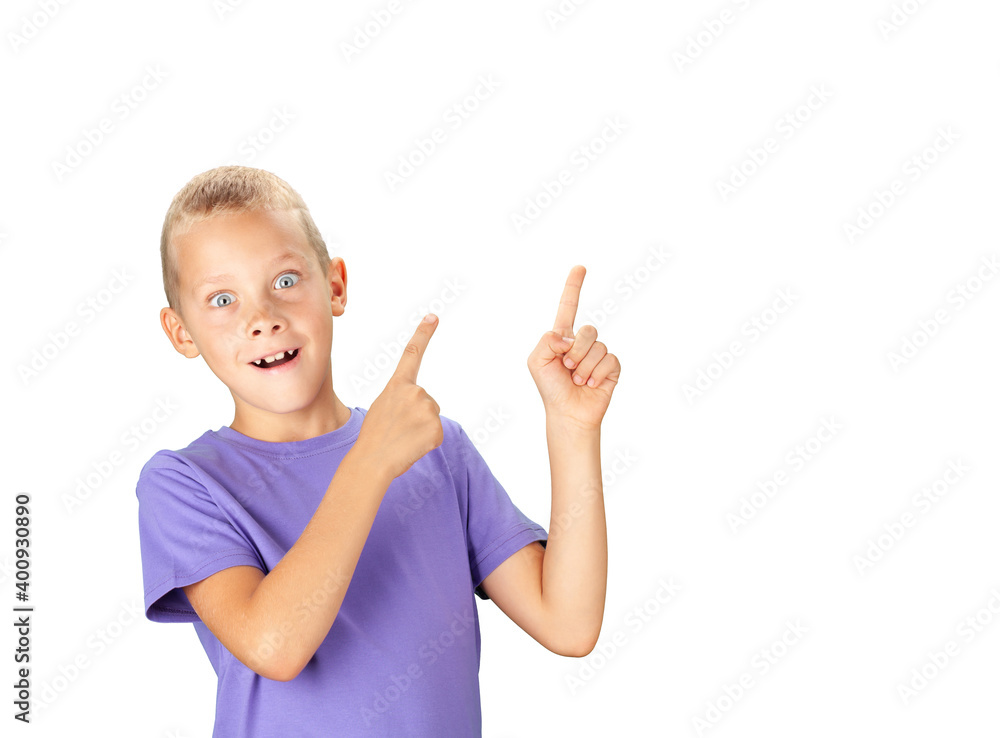 Funny surprised boy pointing with hand and finger Funny surprised boy pointing with hand and finger