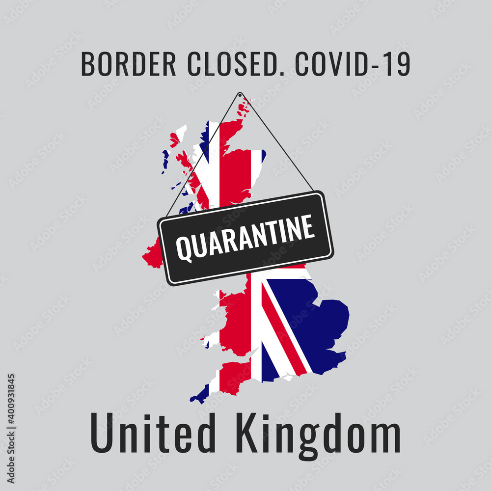 Obraz premium The United Kingdom is closed for coronavirus (covid-19) quarantine. The national flag of the United Kingdom in the form of a map and the