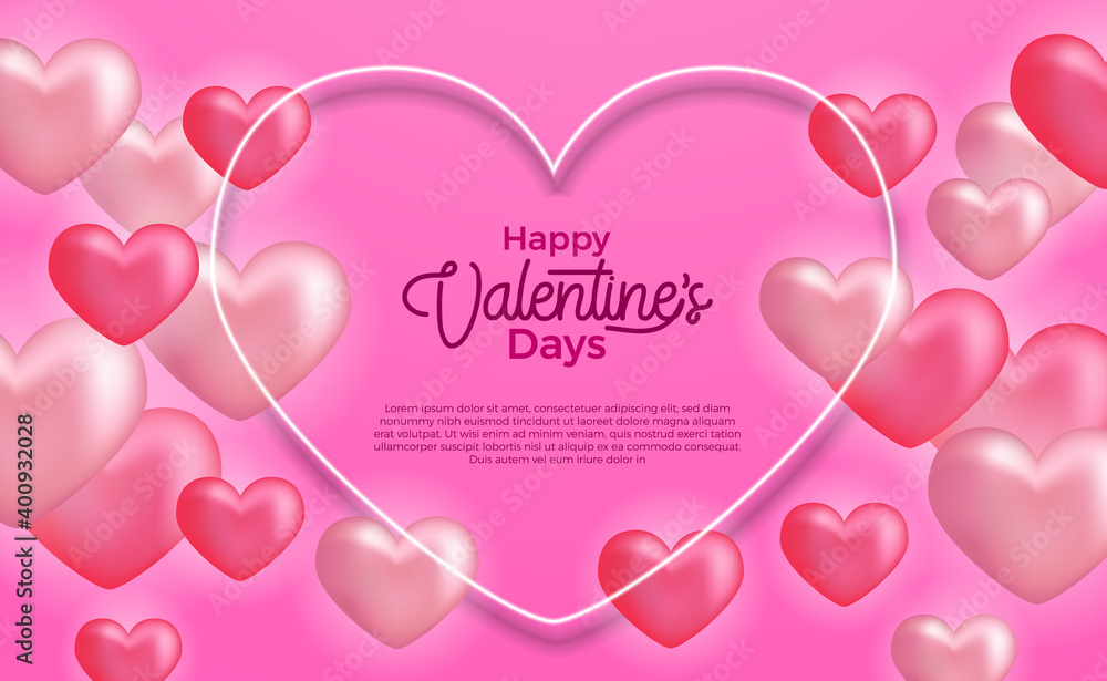 Happy valentine's day greeting card with 3d heart shape
