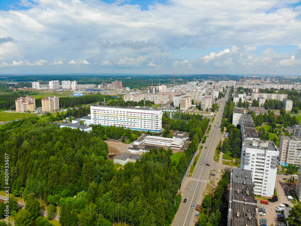 Aerial view of Stroiteley Avenue (Kirov, Russia)