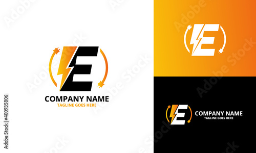 Flash initial letter E Logo Icon Template. Illustration vector graphic. Design concept Electrical Bolt With letter  symbol. Perfect for corporate, technology, initial , more technology brand identity