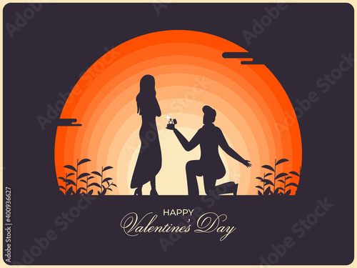 Silhouette Man Propose To His Girlfriend On Evening View Background For Happy Valentine's Day Celebration.