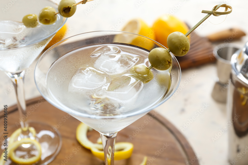 Glasses of fresh martini on table Glasses of fresh martini on table