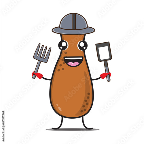 illustration of gardening fried chicken mascot