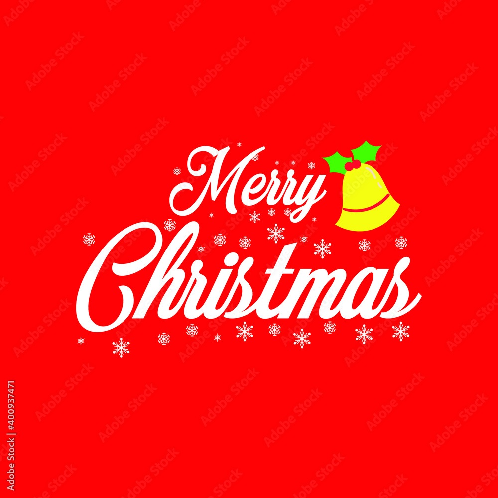 Merry Christmas with red background and bell Typography Vector Greeting Illustration Design can be used for social media post Printable on T-shirt Sticker Poster banner Holiday season