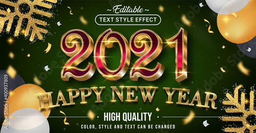 Happy New Year 2021 with Gold and Red Text Effect Color - Editable text effect.