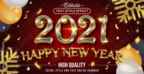 Happy New Year 2021 with Gold and Silver Text Effect Color - Editable text effect.