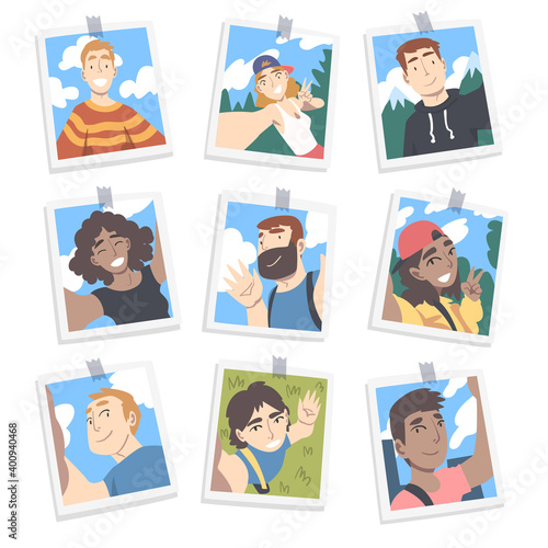 Photographic Print or Selfie Picture with People Characters Smiling Faces on It Vector Set © topvectors