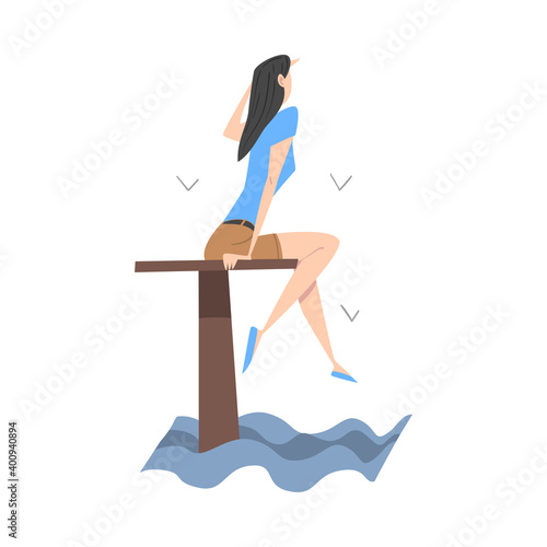 Sitting Female Looking Ahead as into Bright Future Vector Illustration