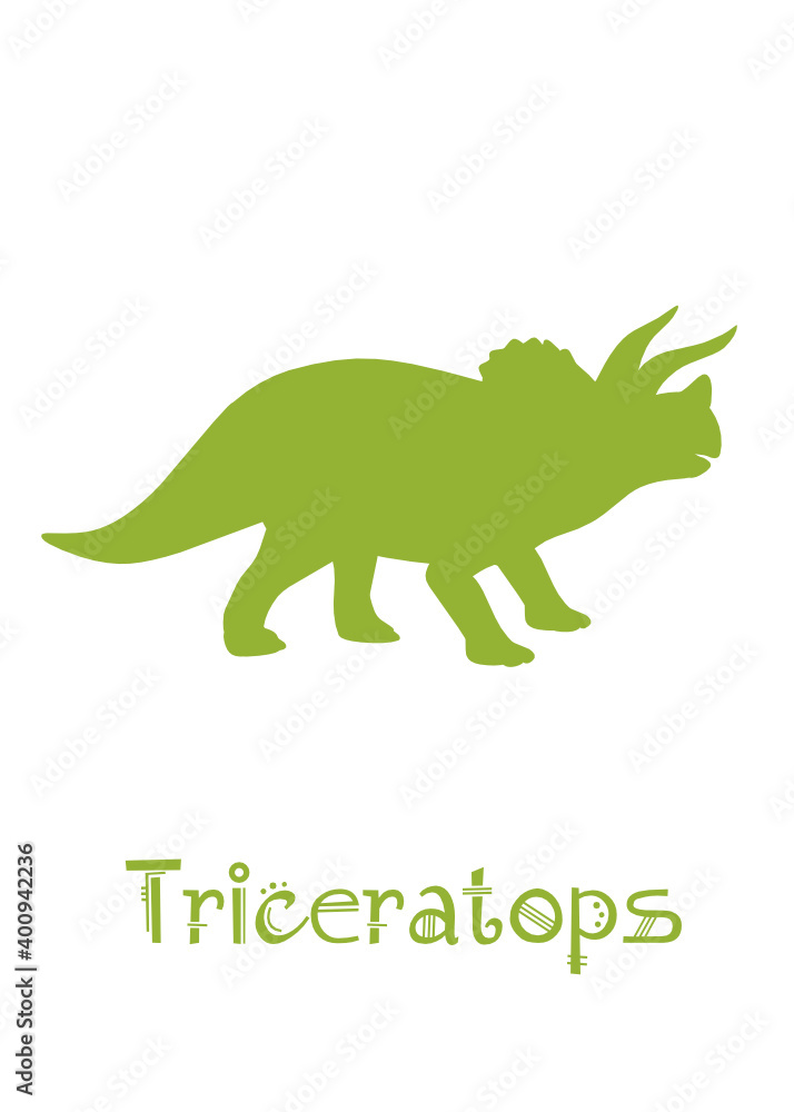 Obraz premium Triceratops Dinosaur Vector illustration silhouette. green dinosaurs, kids dinosaur name prints green, boys bedroom wall art, dino room, kids dinosaur posters.