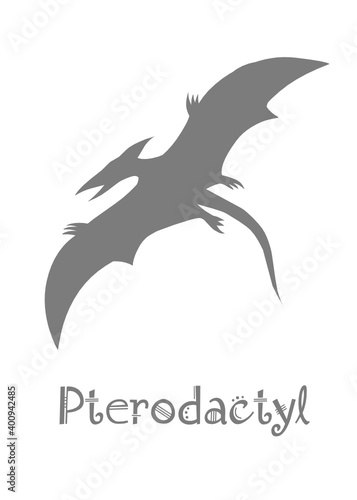 Pterodactyl Dinosaur Vector illustration silhouette. gray dinosaurs  kids dinosaur name prints gray  boys bedroom wall art  dino room  kids dinosaur posters.